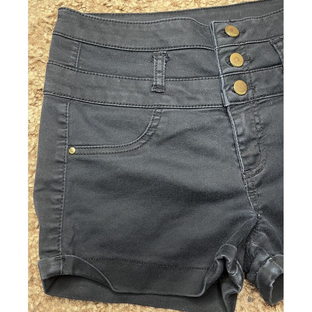 Refuge Short Shorts‎ Womens 6 Black Gold Button Cotton Blend Faux Pockets - Picture 6 of 7
